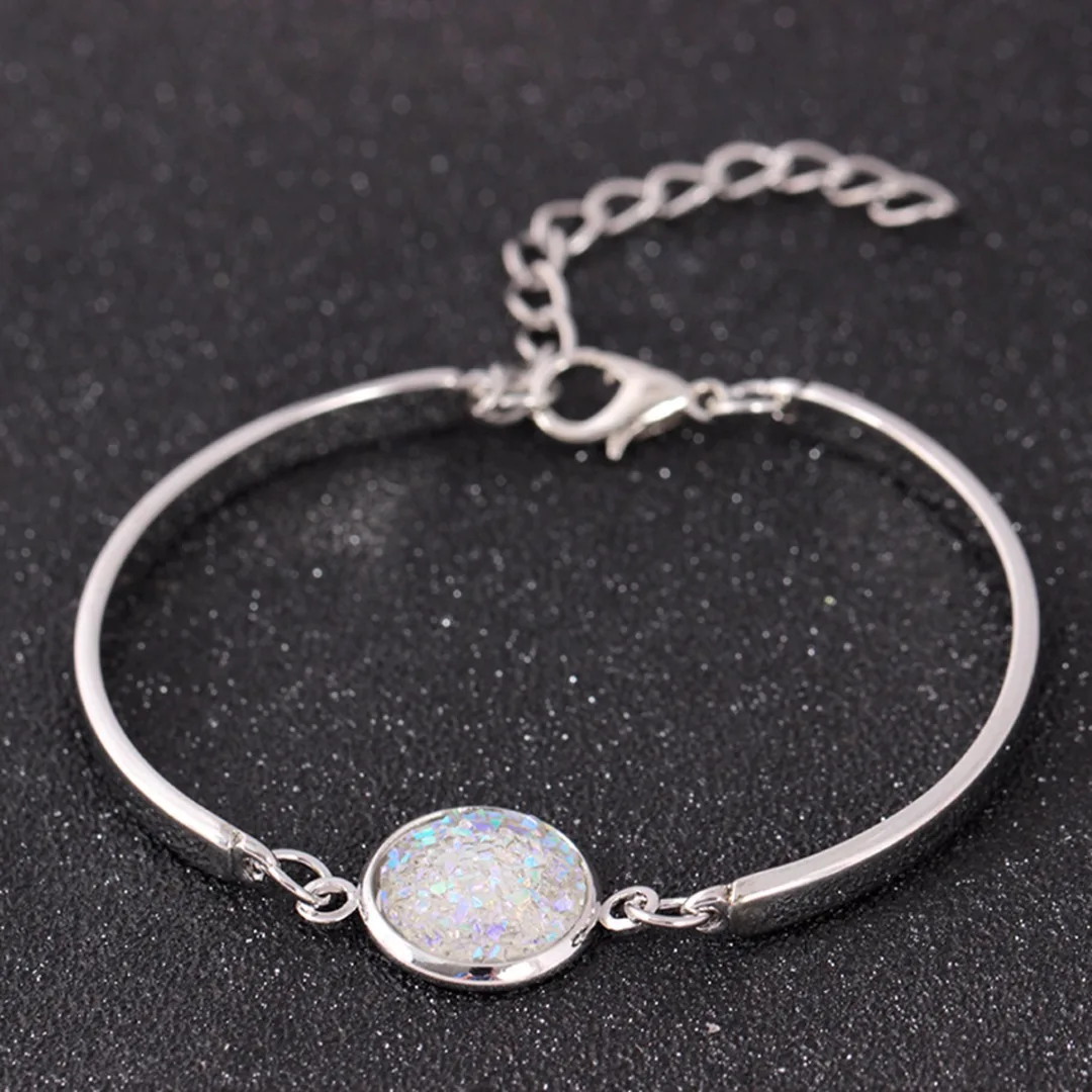 Fashion Charm Quartz Bracelet bisuteria mujer Simple Gold Silver Round Stone Resin Druzy Bangles Bracelets Jewelry Shellhard