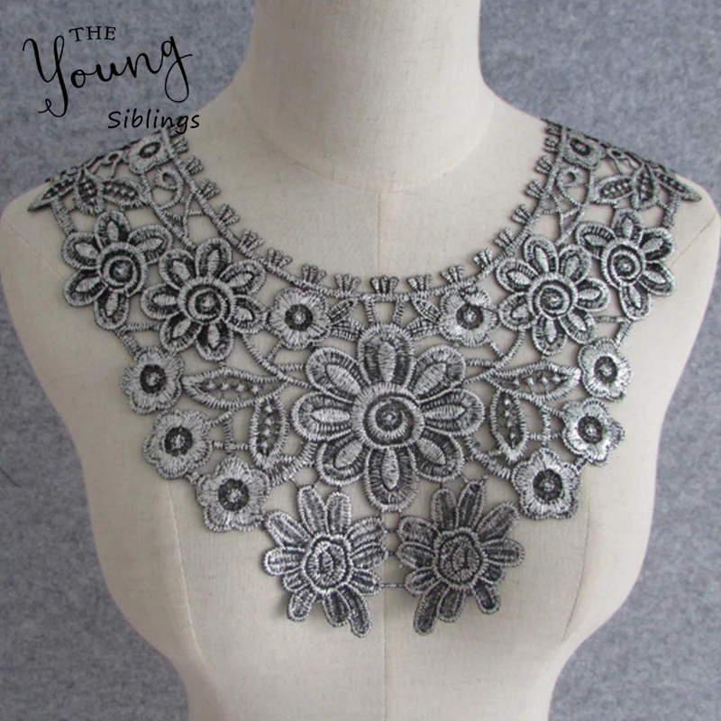 

Brand New Fashion Style Silver Embroidery Lace Collar Applique DIY Clothing Sewing Accessories Handicrafts YL703 1pcs Sell