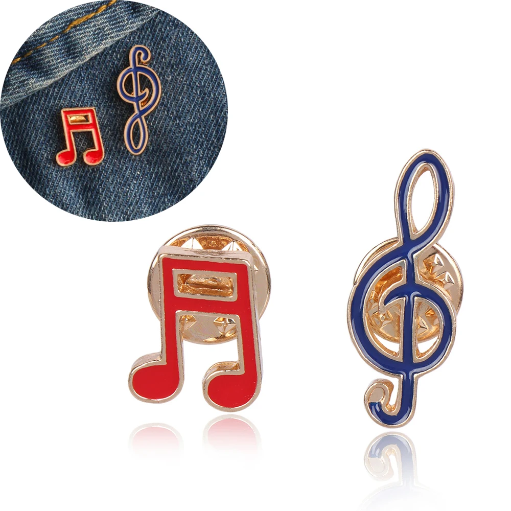 

Creative Design Cartoon Musical Note Brooch Red Blue Enamel Badge Button Pin Brooches Unisex Clothes Decoration Badge Jewelry