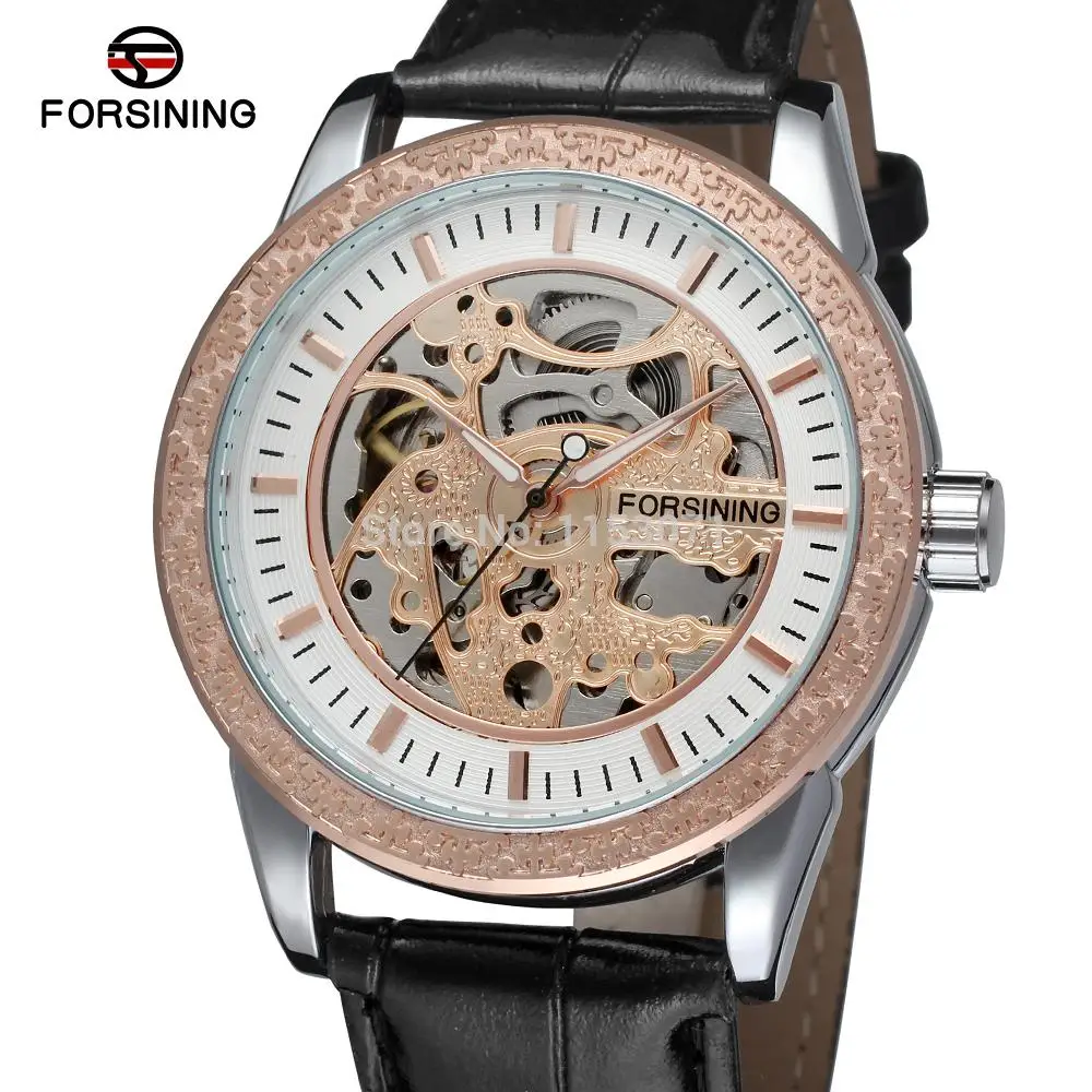 

FSG8086M3T3 Forsining new arrical Automatic skeleton men watches with black leather strap for free shipping gift box