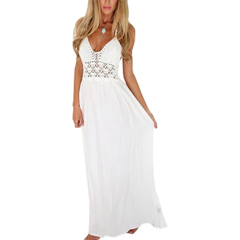 sexy lace strap stitching vacation dresses