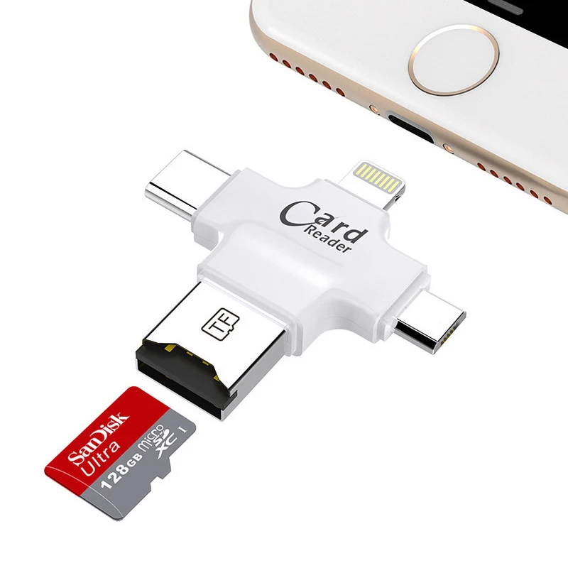 4 в 1 кардридер для Lightning/Micro USB/Type C/USB2.0 Micro SD/TF ридер iPhone Android OTG аксессуары