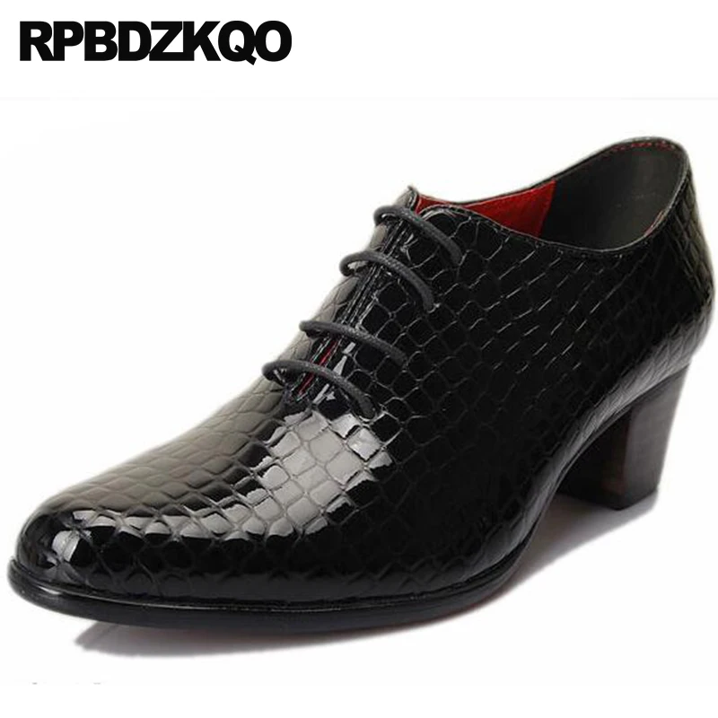 

Business Snakeskin Handmade Oxfords Pointed Toe Men Dress Italian Leather Shoes Snake Office High Heel Gold Silver Wedding Black