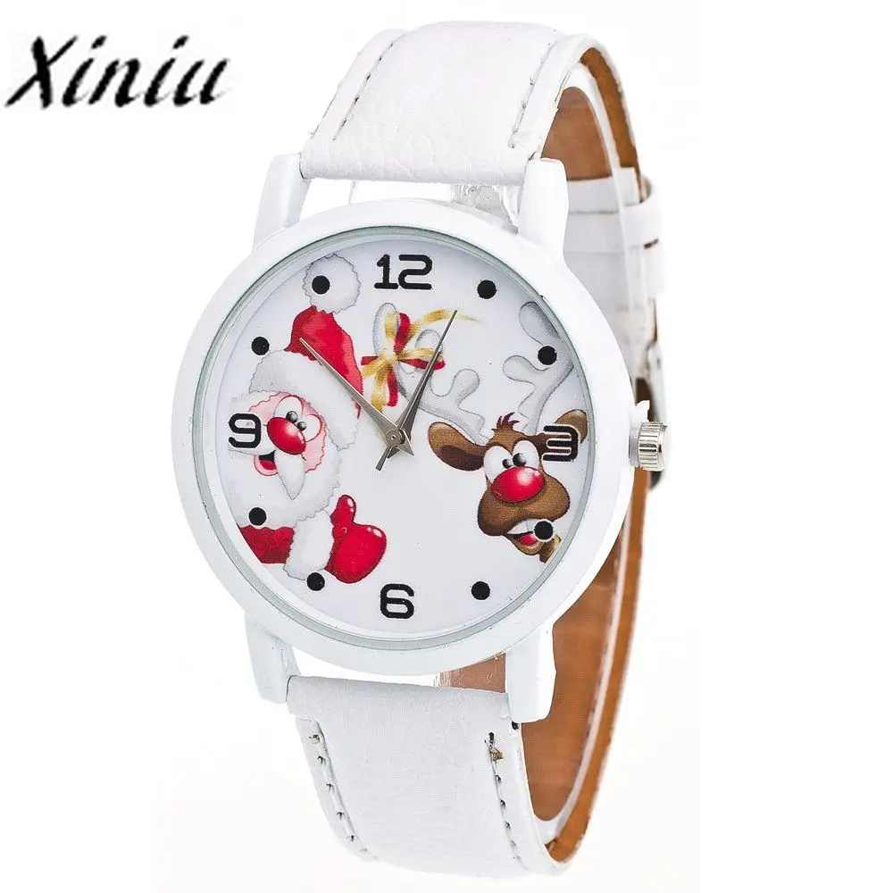 

XINIU unique clock quartz watch women men Christmas Elderly Pattern Leather Band watch best gift Reloj Mujer
