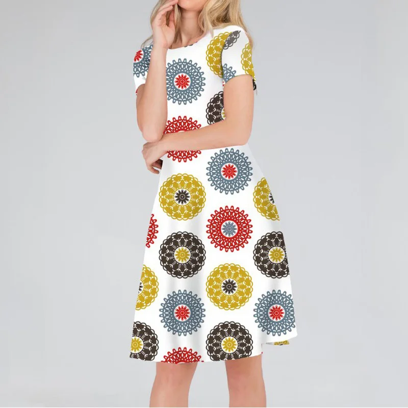 

Girl Summer Dress Fashion Round Neck Printed Dress Short Sleeve Casual Knee Length Dresses