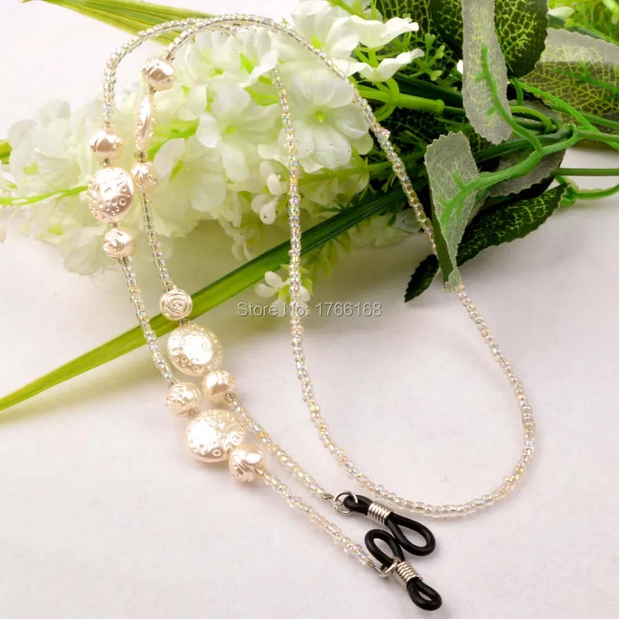 

Clear& White Bead Reading Glasses Sunglasses Spectacles Eyeglass Holder Cord with good silicone loop Freeshipping