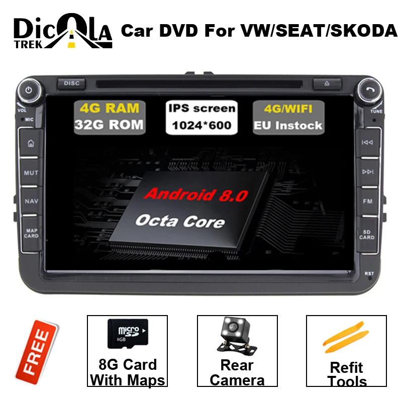 

8" Android 8.0 Octa Core 1024*600 Ram 4G 2Din Car DVD GPS Navigation Radio Player For Skoda rapid 2016 2017 Support DVR/DTV/DAB+