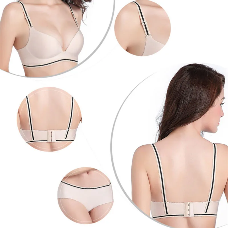 Women Seamless Bra Sets Sexy Patchwork Push Up Wire Free Bralette (7)