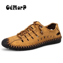 ODMORP/Новая Летняя обувь; мужские сандалии; дышащие пляжные сандалии из спилка; повседневная мужская обувь; мягкие модные шлепанцы размера плюс 46