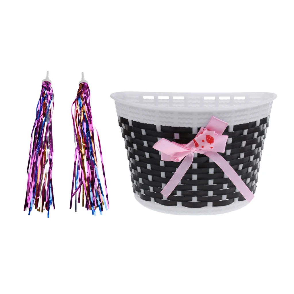 Kids Girls Boys Bicycle Bike Handlebar Grips Streamers Tassel + Front Basket Cycling Accessories 