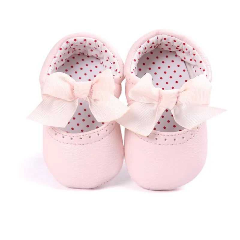 Обувь для новорожденных; обувь из искусственной кожи с мягкой подошвой; обувь для первых шагов - Цвет: Розовый