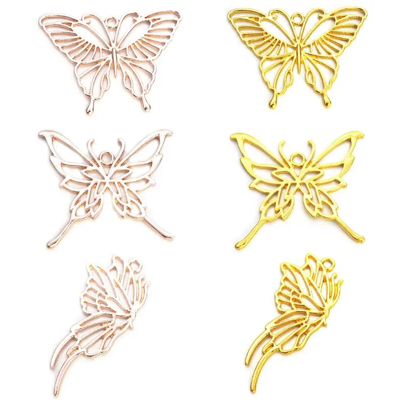 

6 Pcs Metal Butterfly Frame Exquisite Hollow UV Glue Border DIY Jewelry Alloy Epoxy Resin Crafts Handmade Gifts Necklace Pendant