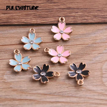 

10pcs 14*17mm Three Color Alloy Metal Drop Oil Plant Flowers Charms Pendant For DIY Bracelet Necklace Jewelry Making