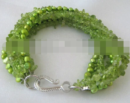 

free shipping 00984 6row Genuine Natural peridot and freshwater pearl bracelet