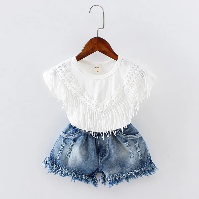 CROAL CHERIE  Baby Girl Clothes 2PCS Toddler Kids Baby Girls Outfits Short Sleeve T-shirt Tops+Short Pants Tassel Clothes Set  (11)