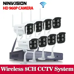 8CH Беспроводной NVR CCTV Системы 960 P IP Камера WI-FI Водонепроницаемый ИК ночного Vison охранных Камера комплект наблюдения без HDD