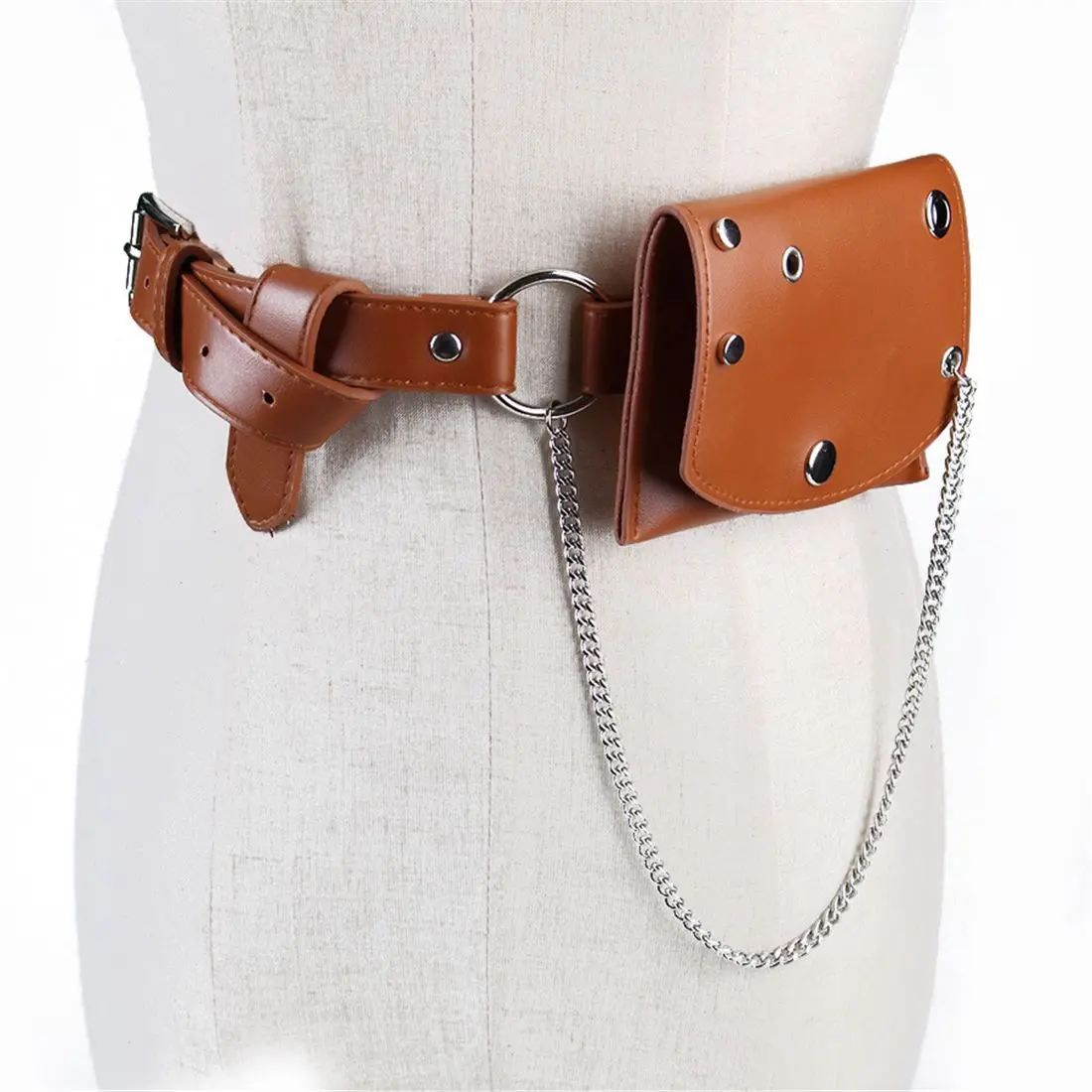 Small Leather woman bag ladies solid wide straps waist bags fanny bag for womenin TopHandle