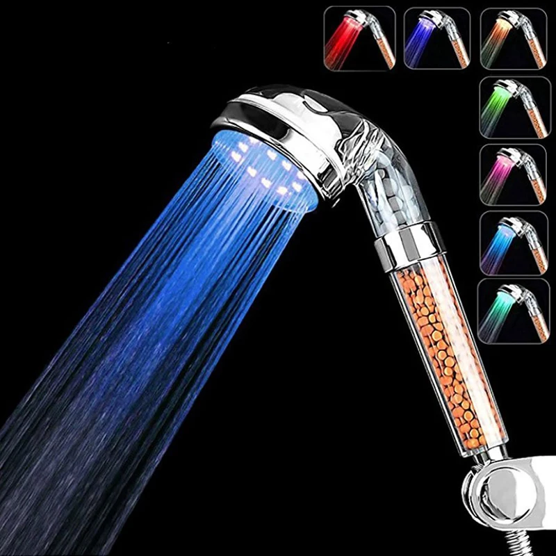 Comprar Agua la cabeza de ducha del LED anión filtro de agua guardar y Control de temperatura colorido iónico negativo ducha filtración 7 cambio de Color