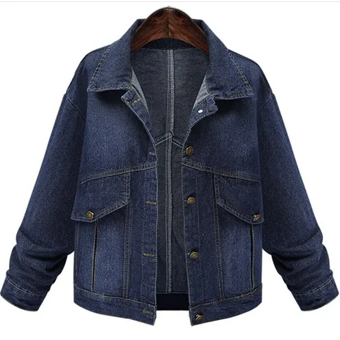 2019 spring new large size women's fat MM denim jacket lapel short pocket jacket