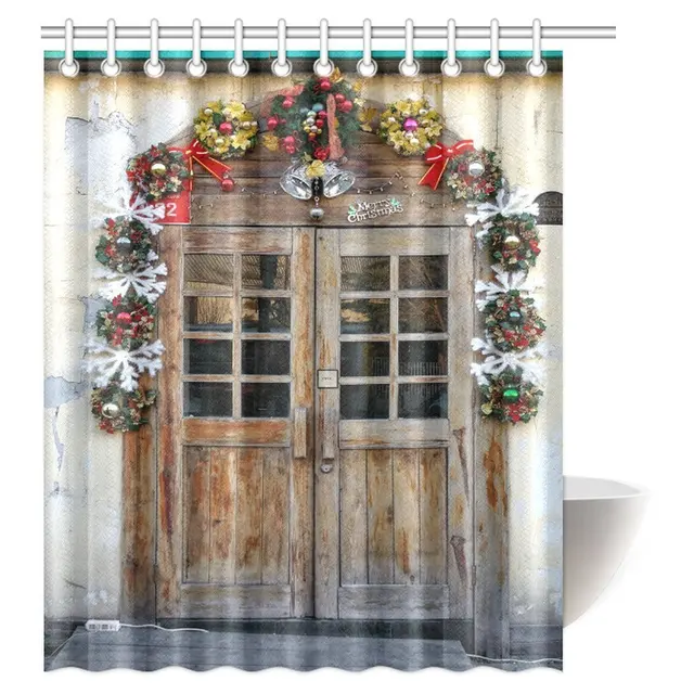 aplysia christmas shower curtain rustic wooden door with christmas decorations in farmhouse countryside fabric bathroom curtains - Christmas Bathroom Curtains aplysia christmas shower curtain rustic wooden door with christmas decorations in farmhouse countryside fabric bathroom curtains - Christmas Bathroom Curtains