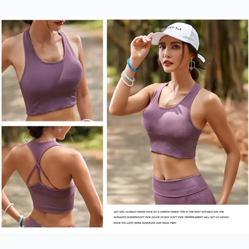 Women's energy seamless sports bra workout army green gym crop top high impact fitness yoga bra brackless strappy sports bra