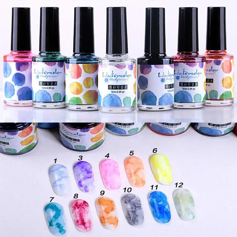

15 Ml Watercolor Ink Nail Polish Multicolor Gel Smoke Effect Smudge Bubble Diy Varnish Manicure Decor Diy Decoration Nail Art