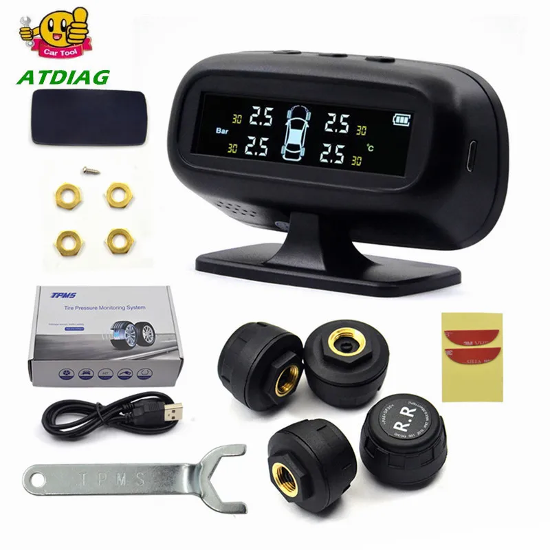 

Solar TPMS Car Tire Pressure Alarm Monitor System Display Temperature Warning Fuel Save with 4 Sensors