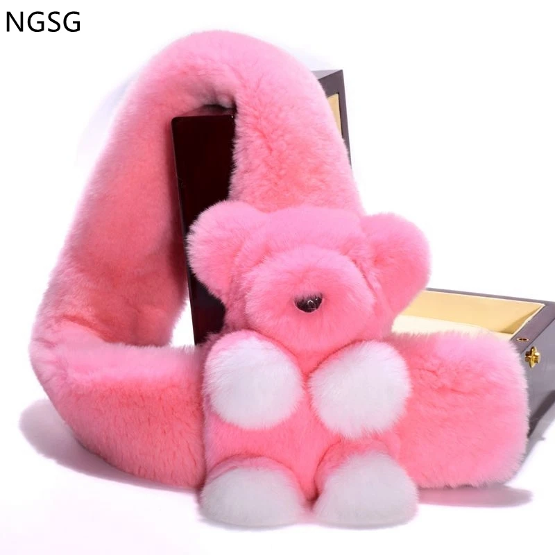 

NGSG Fur Bear scarf Children Rex Rabbit Muffler Scarf Thickening Fur Collars Winter Thermal Women's Fur Scarves