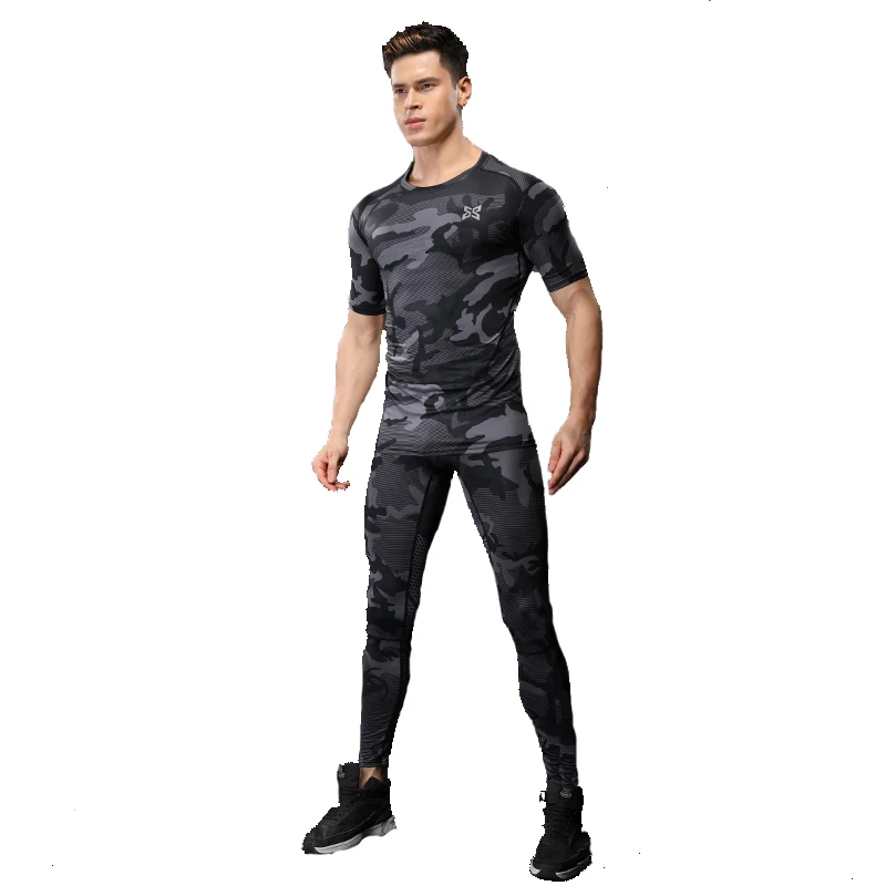 2017 Compression Sport Suits Men Running Sets Camouflage Slim