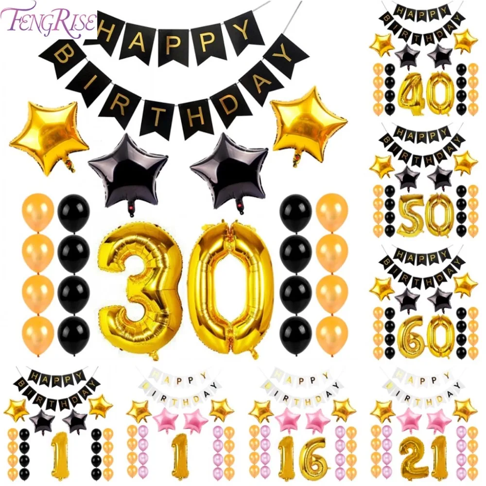 

FENGRISE 1st 21st 30th 40th 50th 60th Happy 30 Birthday Banner Bunting Balloons Anniversary Birthday Decoration Party Supplies