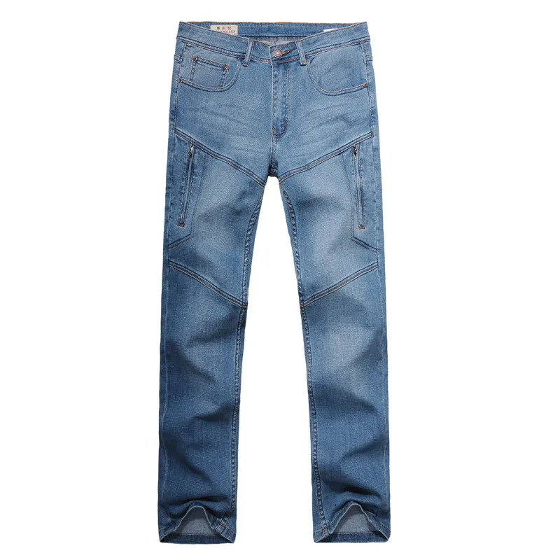 ICPANS/ джинсы с несколькими карманами на молнии; повседневные Прямые эластичные брюки-карго в стиле милитари; большие размеры 42, 44, 46 - Цвет: IC1079 Light Blue
