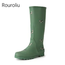 Rouroliu/женские резиновые сапоги для дождливой погоды, Нескользящие резиновые сапоги с принтом животных, высокие резиновые сапоги до колена, женская обувь TS176