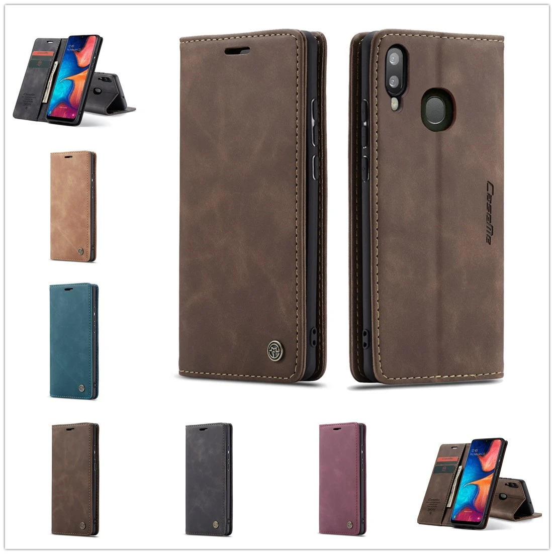 

Leather Cover for Samsung Galaxy A20 A20E A70 A50 A40 A30 A80 Metal Logo Case S10 S10E Plus Book Business Luxury PU Wallet Shell
