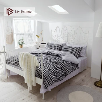 

Liv-Esthete Classic Houndstooth Bedding Set Modern Duvet Cover Flat Sheet Pillowcase Double Queen King Bed Linen For Adult