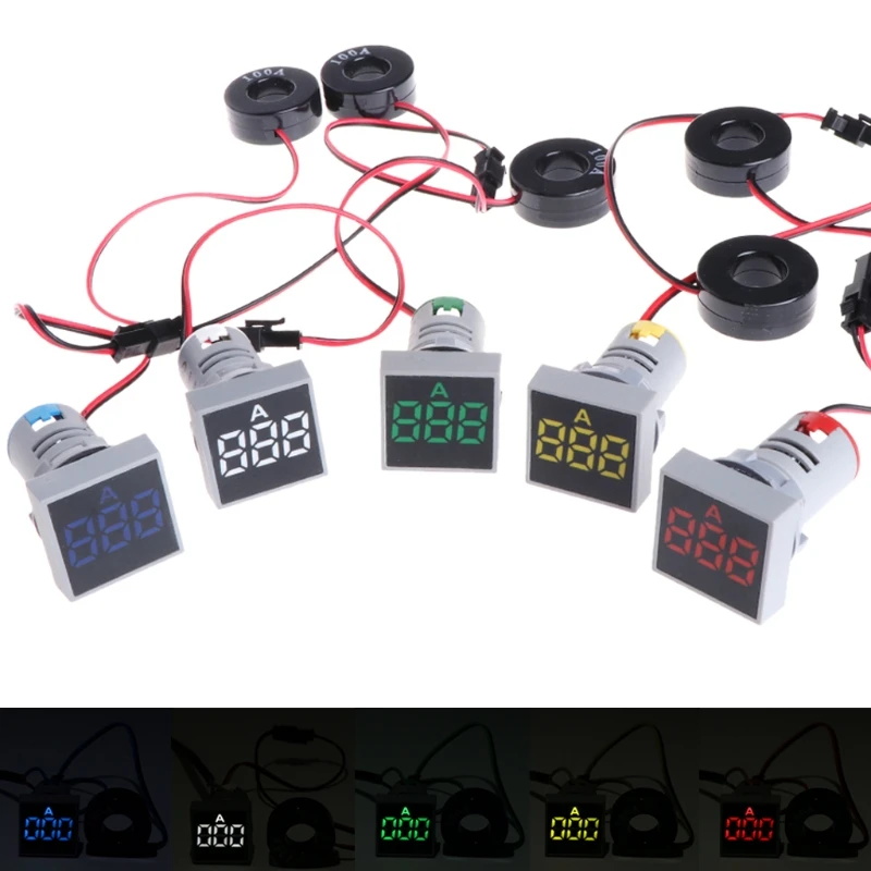 

22MM 0-100A Digital Ammeter Current Meter Indicator Led Lamp Square Signal Light #0615