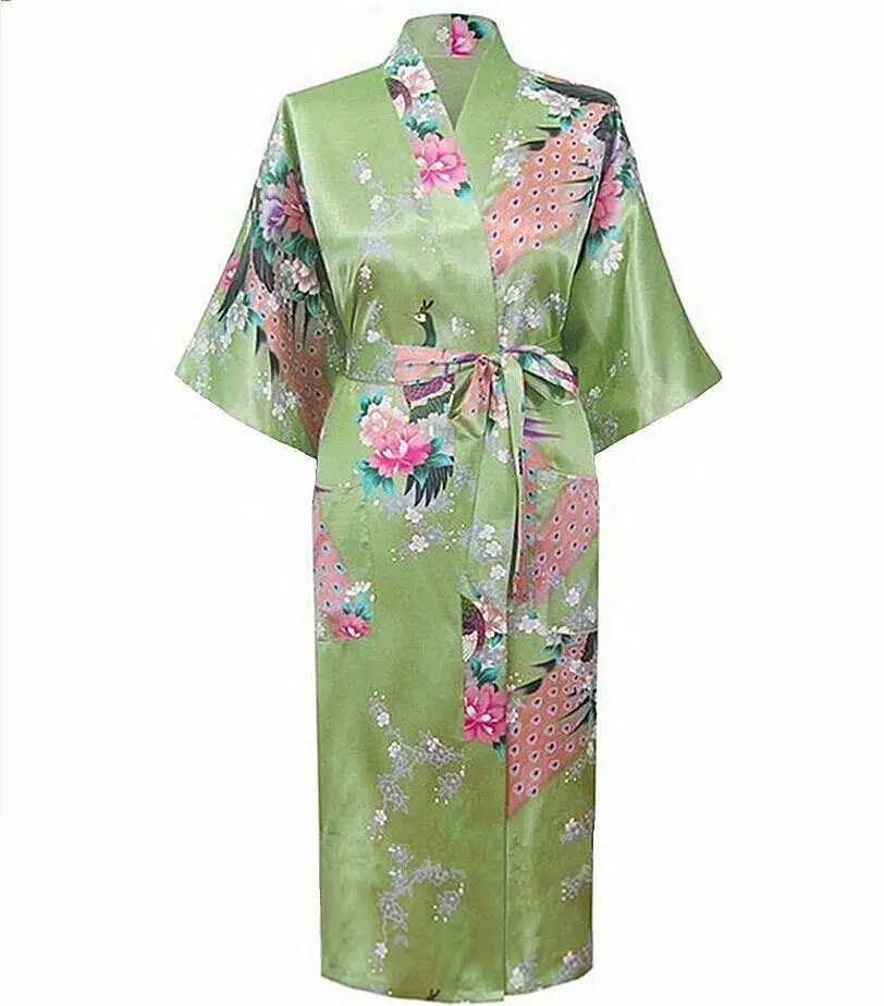 Большой размер 3XL Китайский Свадебный халат невесты сексуальная леди Цветочный павлин кимоно халат атласная одежда для сна домашний халат - Цвет: Color 13