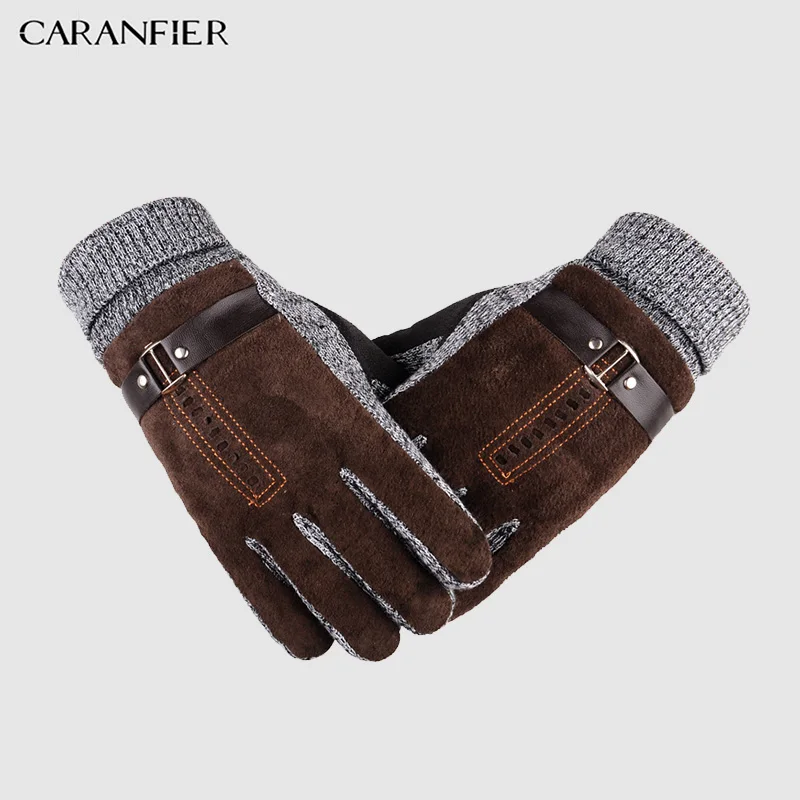 CARANFIER 2018 высококачественные вязаные шерстяные перчатки из свиной кожи зимние
