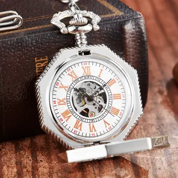 

Steampunk Hollow Mechanical Pocket Watches Fashion Luxury Brand Necklace Fob Watch Chain Silver Men Women Clock Relogio De Bolso