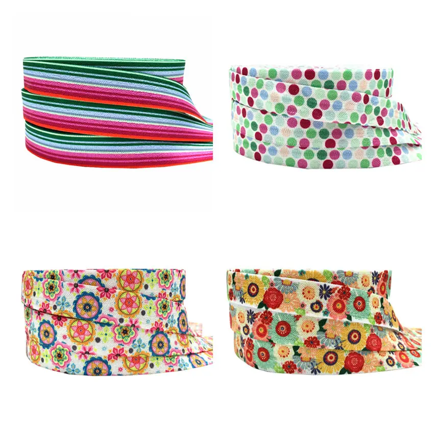 

10 Yard 5/8" 15mm Geometric Stripe Flower dot butterfly Print Fold Over Elastic FOE Spandex Band Dress Sewing Trim