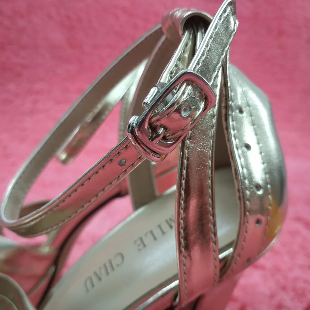 CHMILE CHAU/Элегантная атласная Женская обувь цвета слоновой кости для свадебной вечеринки Босоножки на платформе с открытым носком на шпильке для свиданий с пряжкой 3463SL-b1