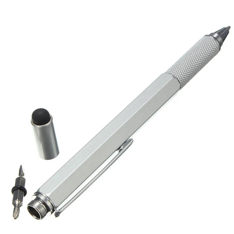1 шт./лот 6 в 1 многофункциональная металлическая пластиковая ручка инструмент, шариковая ручка с пузырьковым уровнем с помощью отвертки линейка