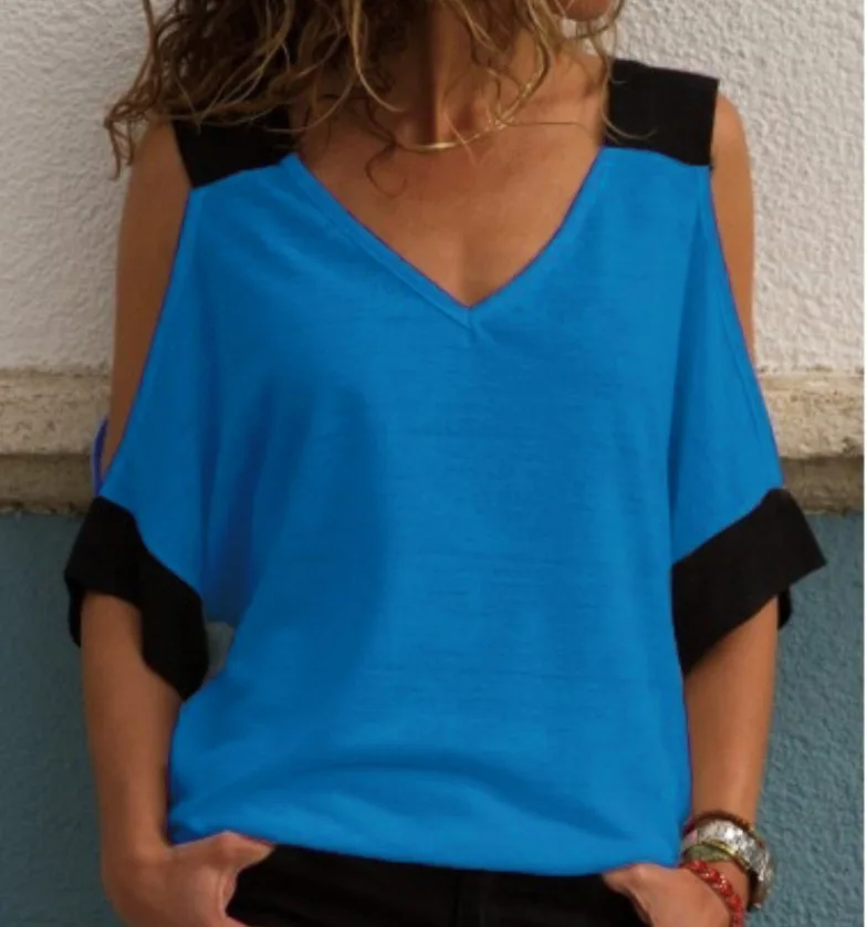 9 الألوان S-5XL المرأة الصيف خليط الباردة الكتف قمم تي شيرت T قميص المرأة الخامس الرقبة أعلى المحملات الأنثوية Camiseta Blusas SJ1734X 9 الألوان S-5XL المرأة الصيف خليط الباردة الكتف قمم تي شيرت T قميص المرأة الخامس الرقبة أعلى المحملات الأنثوية Camiseta Blusas SJ1734X