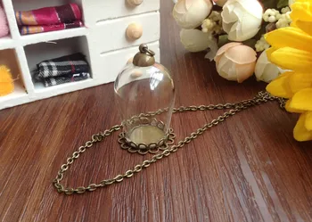 

50Sets 30mmx18mm opening clear glass globe necklace pendant, wish pendant, come with bronze plated cap,free 70cm necklace chain