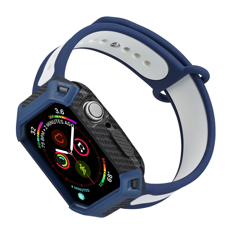 ASHEI ремешок для спортивных часов для Apple Watch Series 4 Band с чехлом 44 мм 40 мм силиконовый сменный Браслет наручный ремень для iWatch Cover - Цвет ремешка: blue white