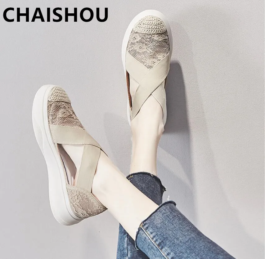 

2019 fisherman shoes female summer mesh thick bottom breathable creepers cutouts slip on comfortable leather shoes woman D-95
