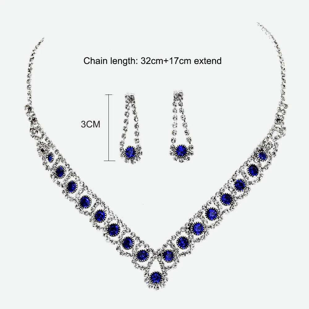 TREAZY Royal Blue Crystal Bridal Jewelry Sets Rhinestone Statement Choker Necklace Earrings Women Wedding Jewelry Sets bridal jewelry sets