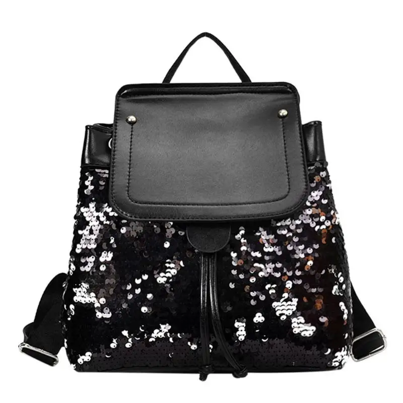 

Sequins PU Leather Women Casual Flap Backpacks Travel Rucksacks Girls School Shoulder Sequin Glitter Backpack Street Style Bag