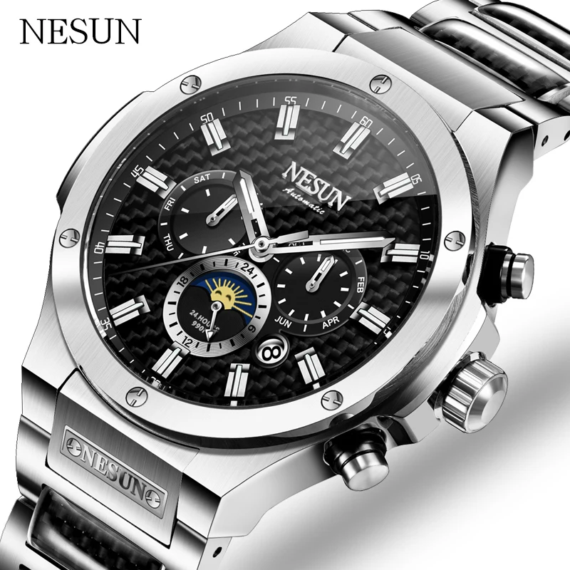 

NESUN Men Business Fully automatic Mechanical watch Stainless steel belt Waterproof calendar Watch Relogio Masculino