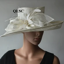 Новая слоновая кость chapeau большое платье Свадебные шляпы для женщин с перьями цветы для гонок, Кентукки Дерби, вечерние, QHS063