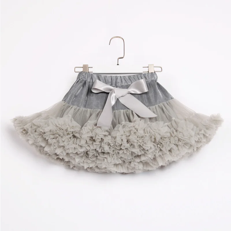 

Factory Offer Solid silver tutus girl pettiSkirt fully chiffon girl tutu children dancing clothes mother and daughter clothes